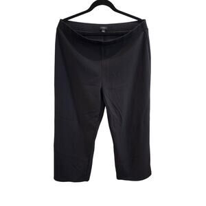 Ann Taylor Factory Pants Black Ribbed Easy Pull On LG Cropped Wide Leg Pant